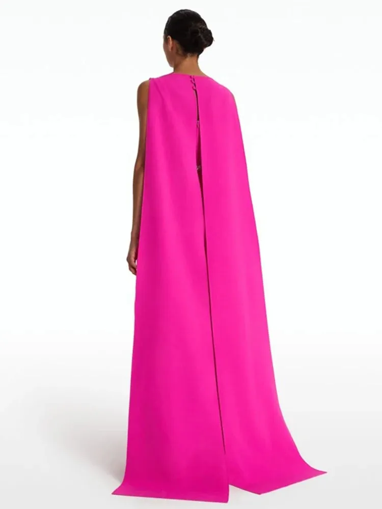 Custom Women's Evening Dress – Boat Collar, Diamond-Embellished, High Waist, Slim Fit with Trailing Design