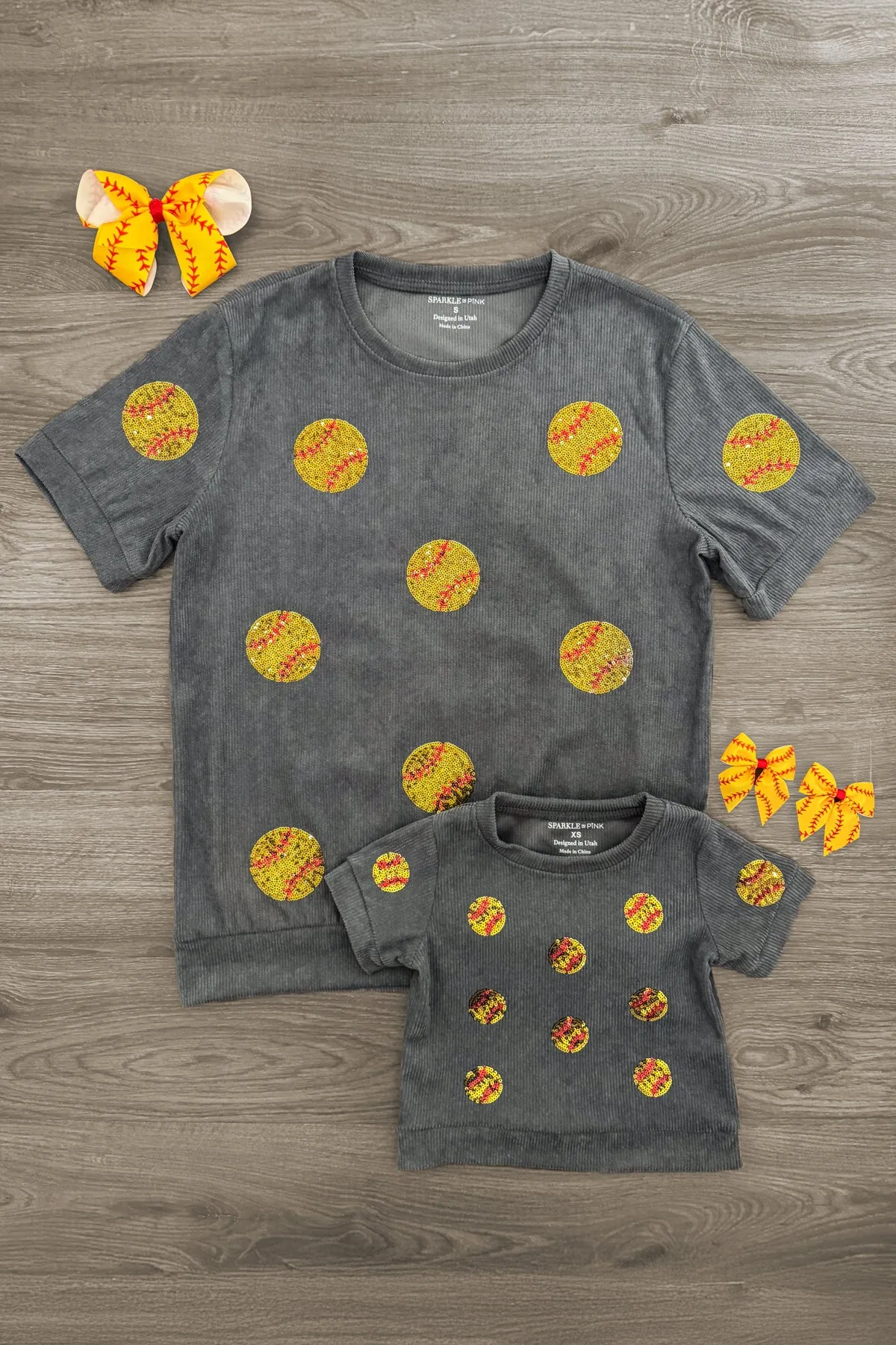 Mom & Me - Gray Sequin Softball Top