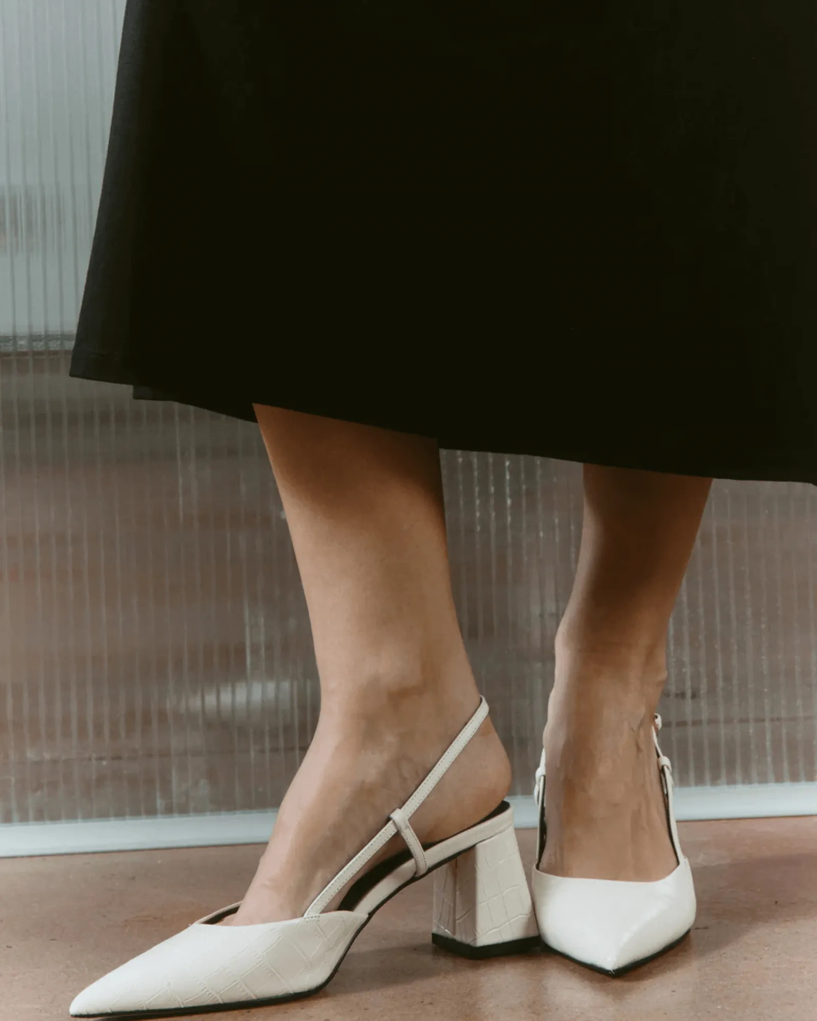YASMINE SLINGBACK HEELS CHALK WHITE CROC